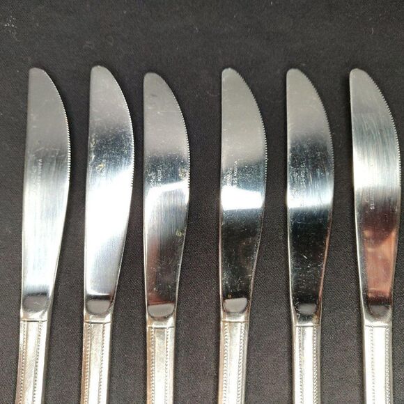6 Rogers Landscape Dinner Knives Floral Stainless Flatware Korea - Picture 2 of 8